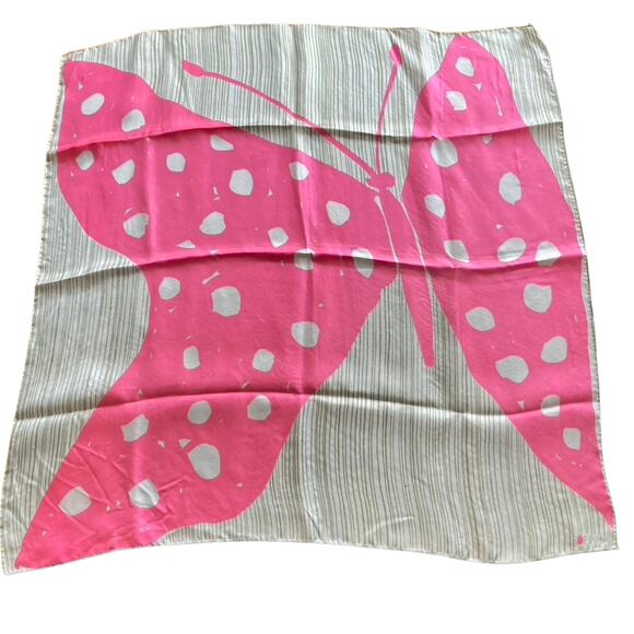 Beautiful Vintage Silk Pink Butterfly Scarf by Vera, 26 x 26 - Picture 1 of 5
